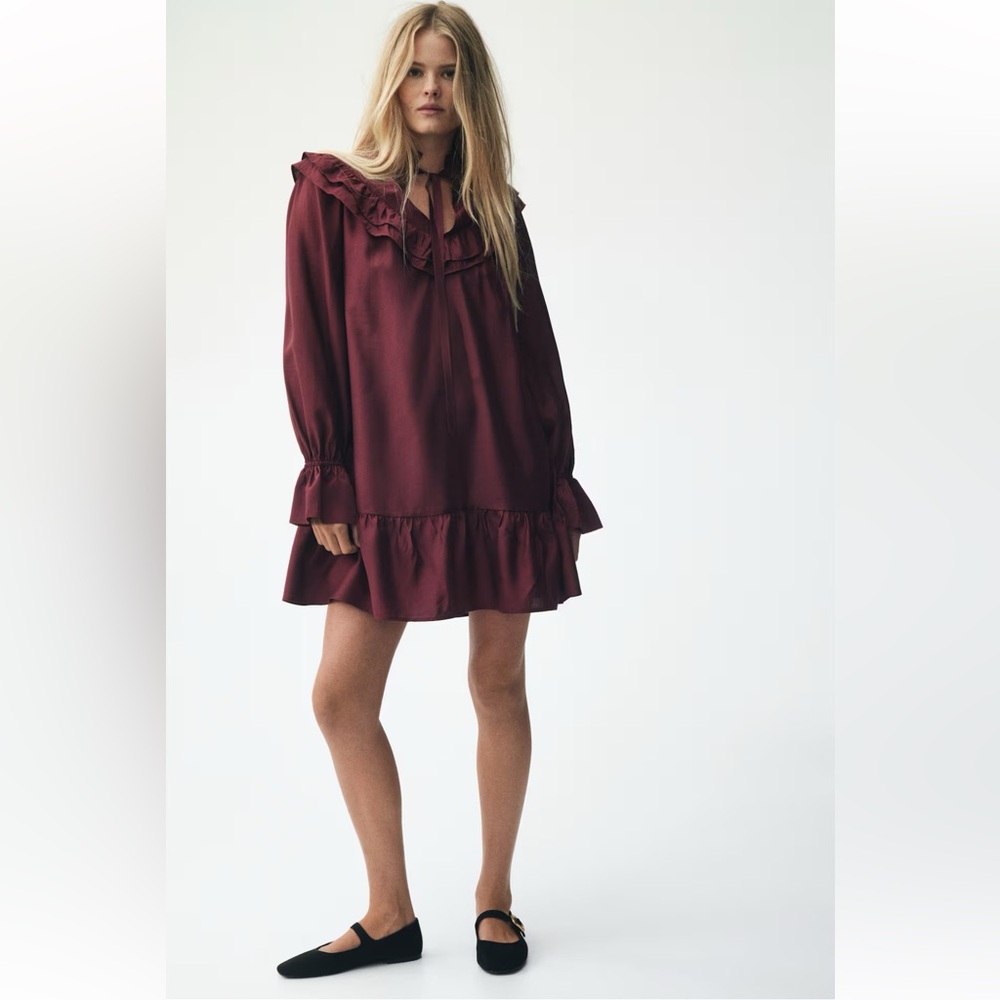 NWOT Burgundy Ruffle Dress